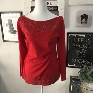Elegant Red Embellished Women's Lightweight Sweater